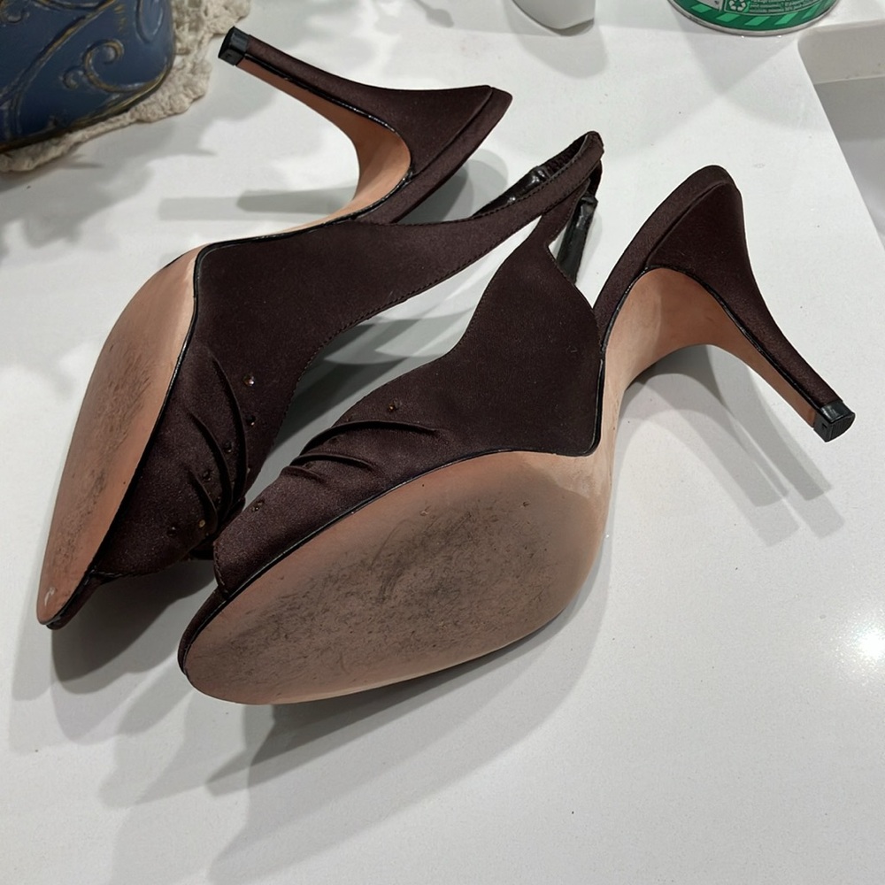 Nina Beautiful Brown W/Bronze Rhinestones At Open Toe Heels - Picture 3 of 9